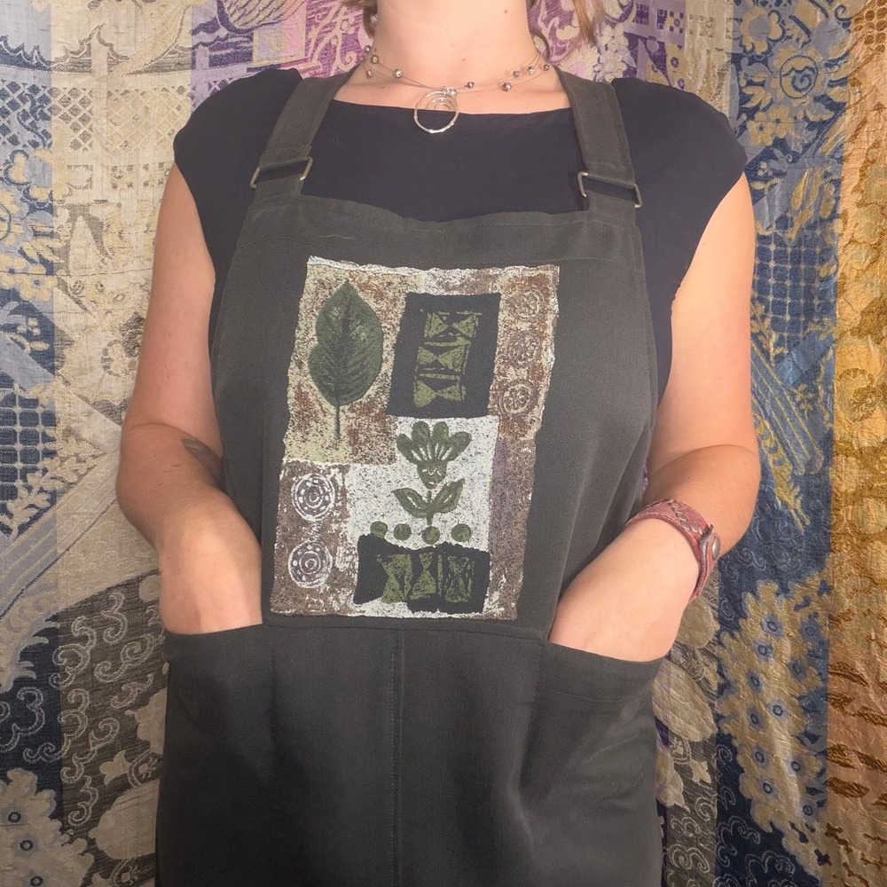 90s Army Green Jumper Chore Lagen Look Indie Granola Maxi Dress Oversized S